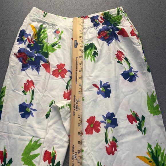 Womens Pull on Capri‎ Elastic Waist Red White Blue Floral Pants Large,Pockets - Picture 6 of 12